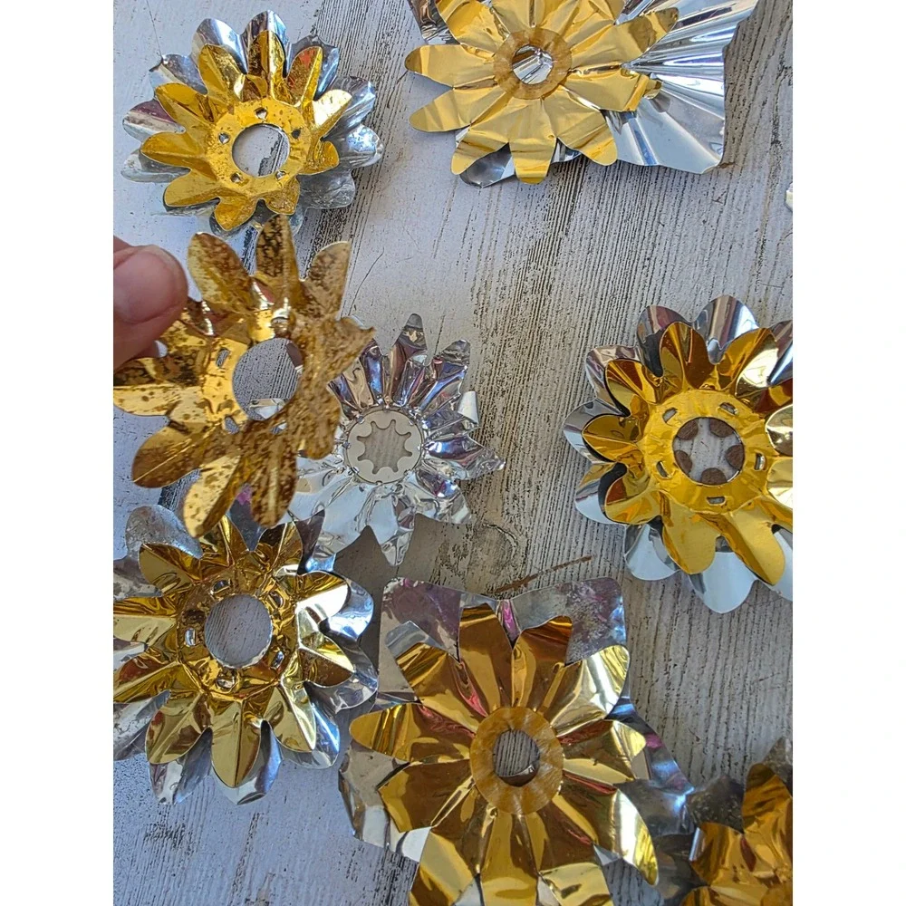 Vintage gold reflector foil ornament holder Xmas decor